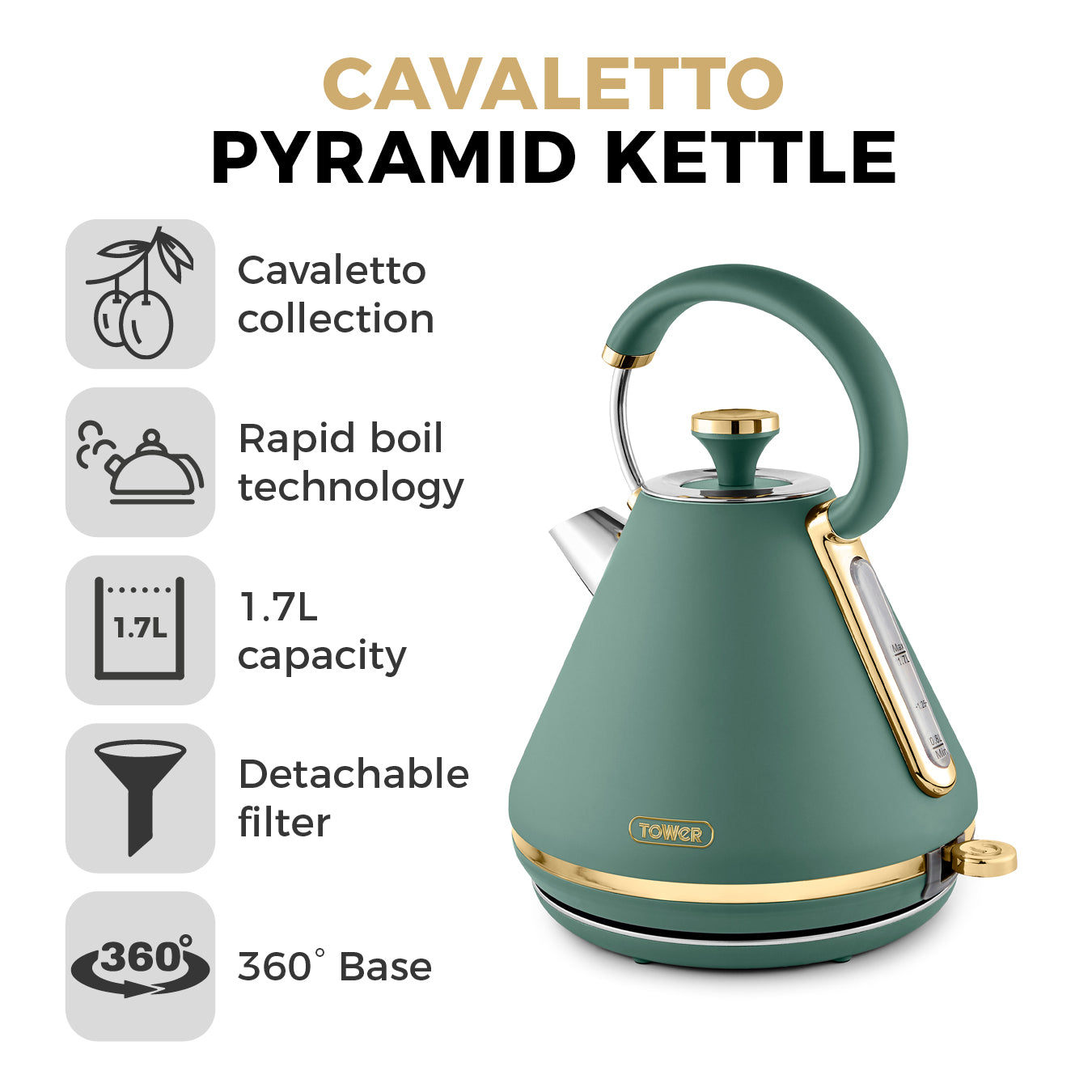 Tower Cavaletto Pyramid Kettle T10044JDE - Jade Green