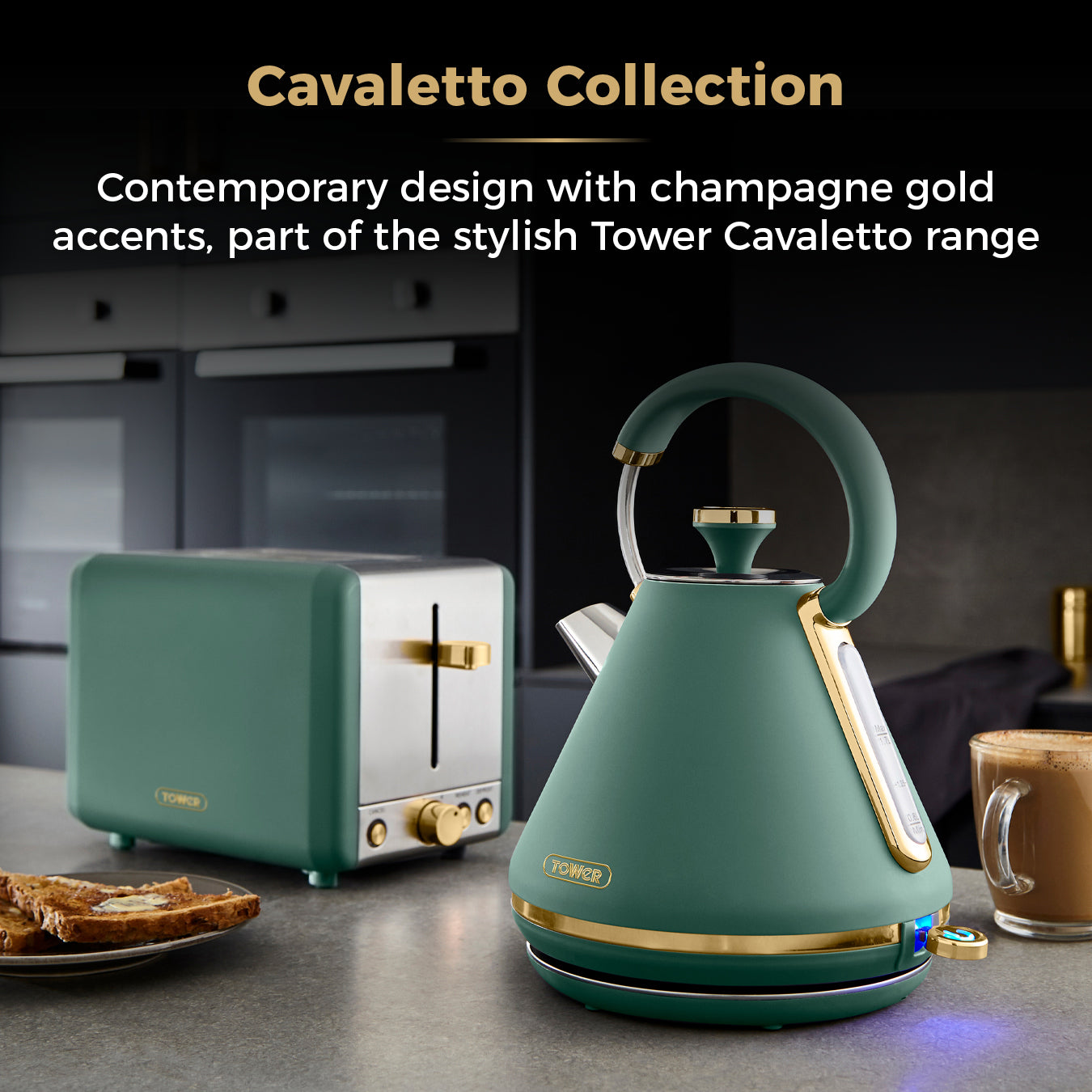 Tower Cavaletto Kettle & 4 Slice Kitchen Set - Jade Green