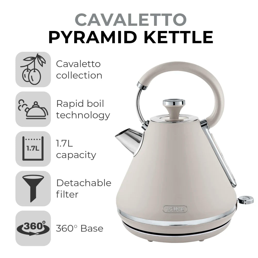 Tower Cavaletto Latte Grey Kettle and 4 Slice Toaster Kitchen Set