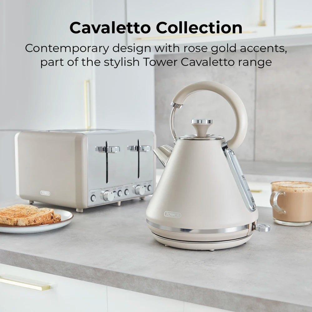 Tower Cavaletto Latte Grey Kettle and 4 Slice Toaster Kitchen Set