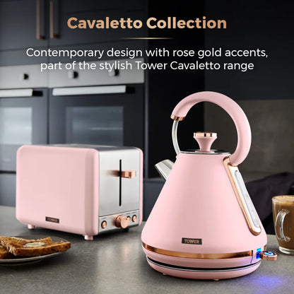 Tower Cavaletto Pink Kitchen Set - Kettle, Toaster, Bread Bin, Canisters