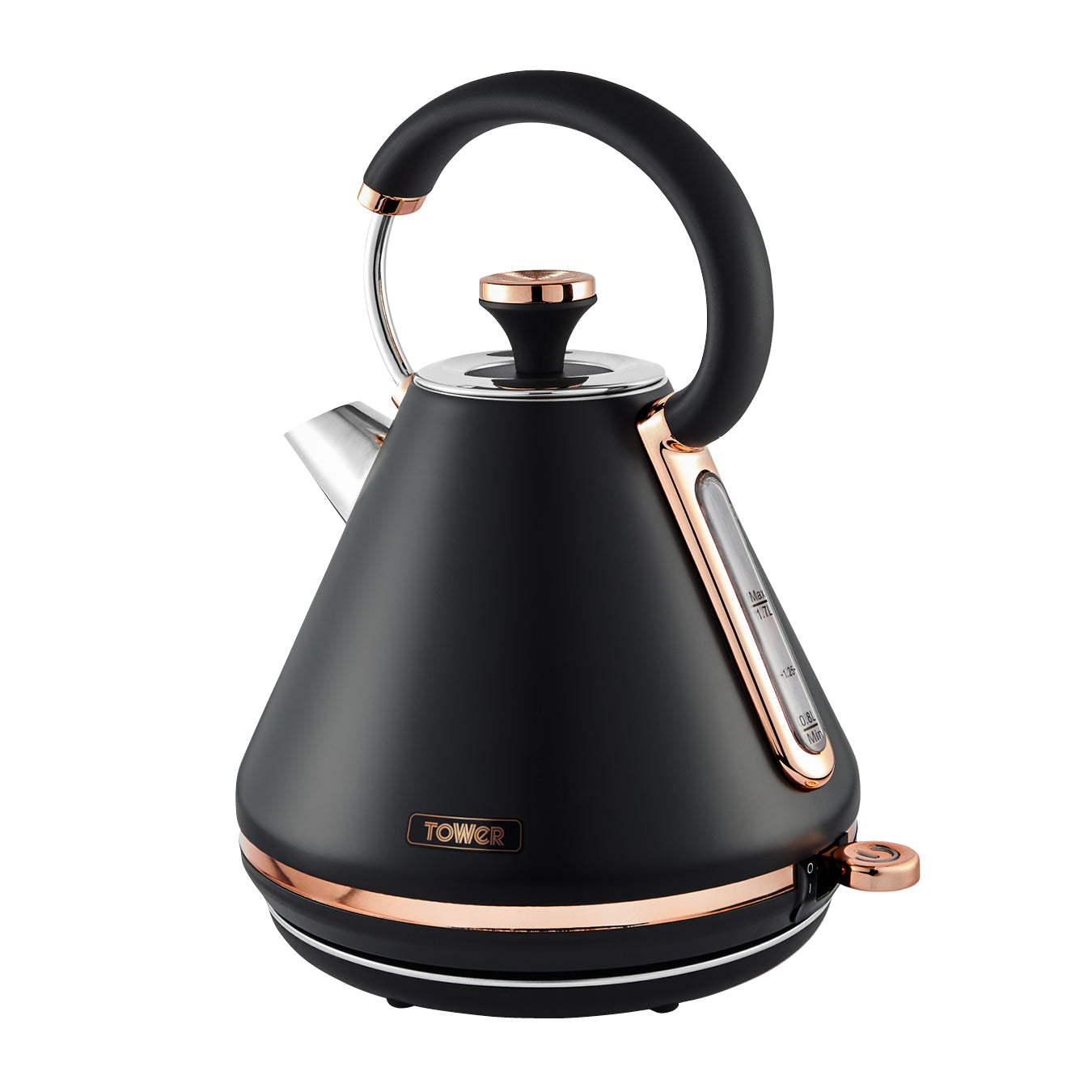 Tower T10044RG Cavaletto Pyramid Kettle with Fast Boil, Detachable Filter, 1.7 Litre, 3000 W, Black and Rose Gold