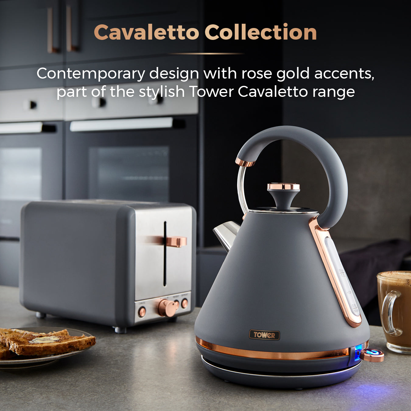 Tower Cavaletto Kettle & 2 Slice Toaster Kitchen Set (Grey)