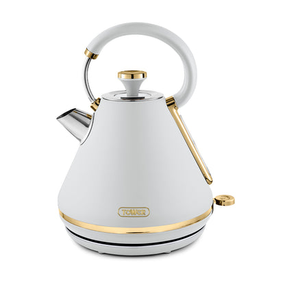 Tower T10044WHT Cavaletto Pyramid Kettle with Fast Boil, Detachable Filter, 1,7L, 3000W, Optic White and Champagne Gold