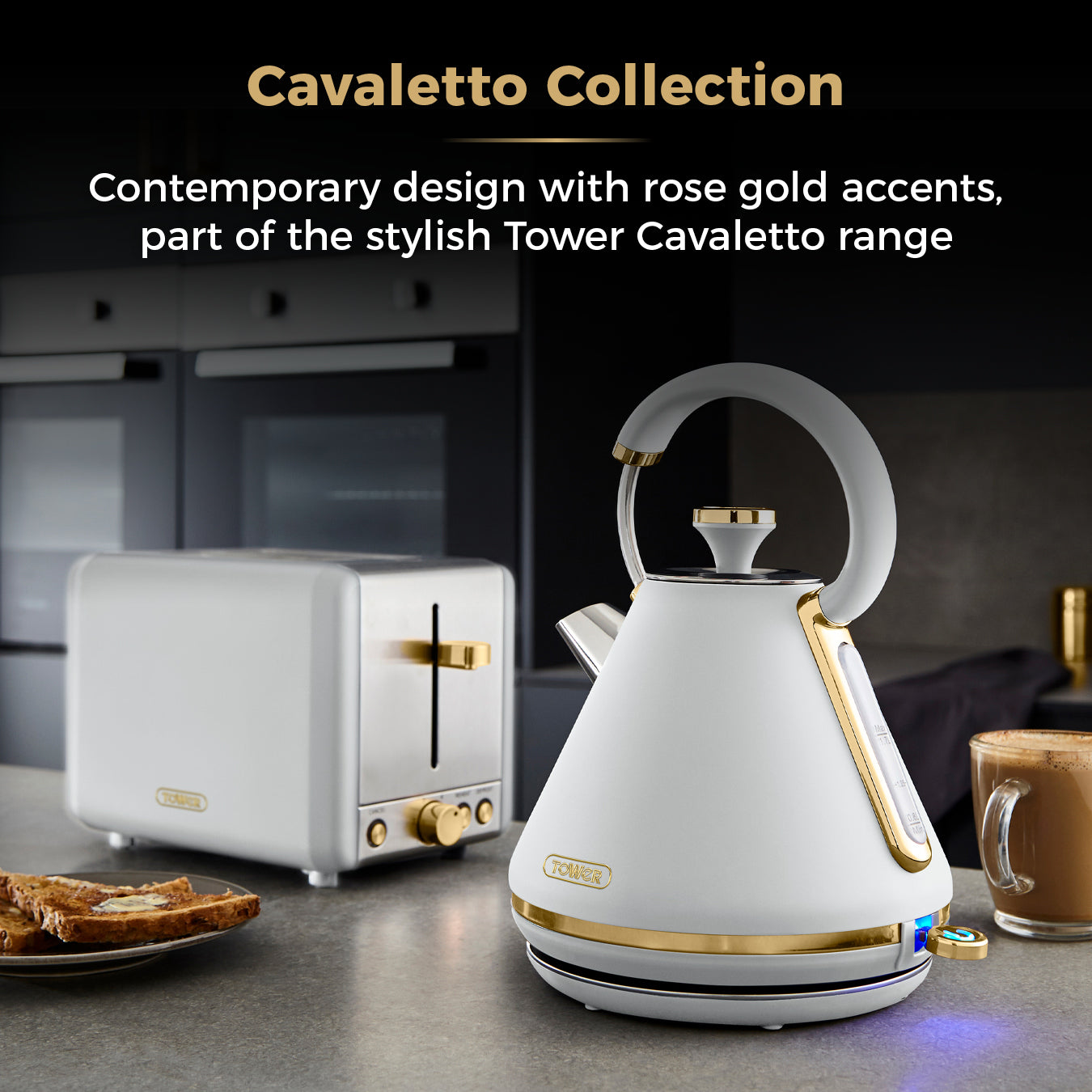 Tower Cavaletto Kettle & 2 Slice Toaster Kitchen Set (Optic White)