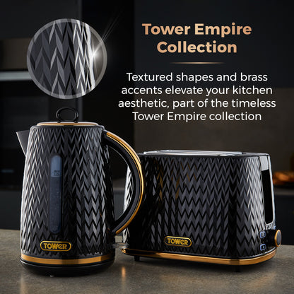 Tower Empire 1.7L Kettle Brass Accents T10052BLK (Black)