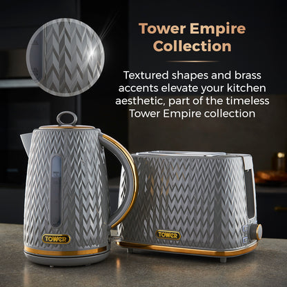 Tower Empire Kettle & 4 Slice Toaster Kitchen Set (Grey)