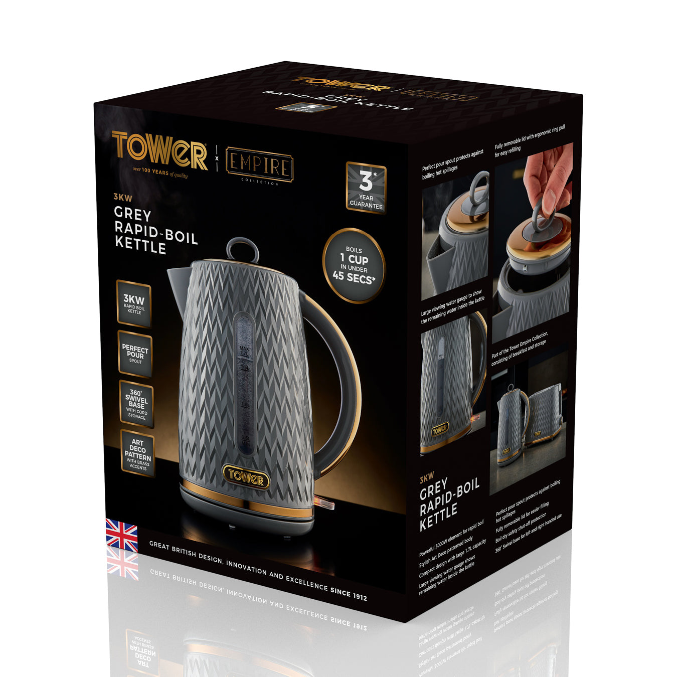 Tower Empire Kettle & 4 Slice Toaster Kitchen Set (Grey)