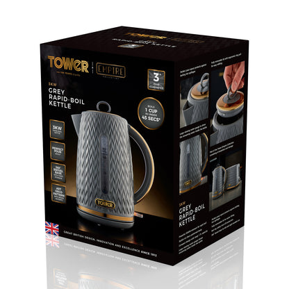 Tower Empire Kettle, Toaster, Bread Bin & Canisters Kitchen Set (Grey)