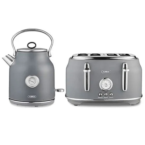 Tower Renaissance Kettle & 4 Slice Toaster Kitchen Set (Grey) - Vibe Home
