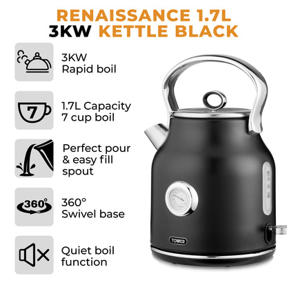 Tower Renaissance 3KW Kettle with Chrome T10063BLK (Black)