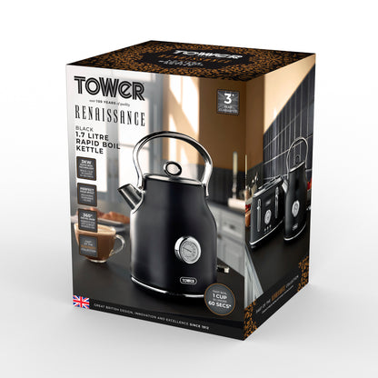 Tower Renaissance 3KW Kettle with Chrome T10063BLK (Black)