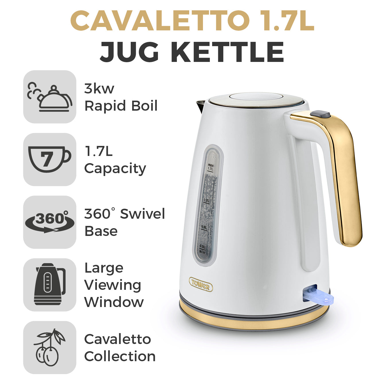 Tower Cavaletto Kettle, Toaster, Bread Bin & Canisters Kitchen Set (White)