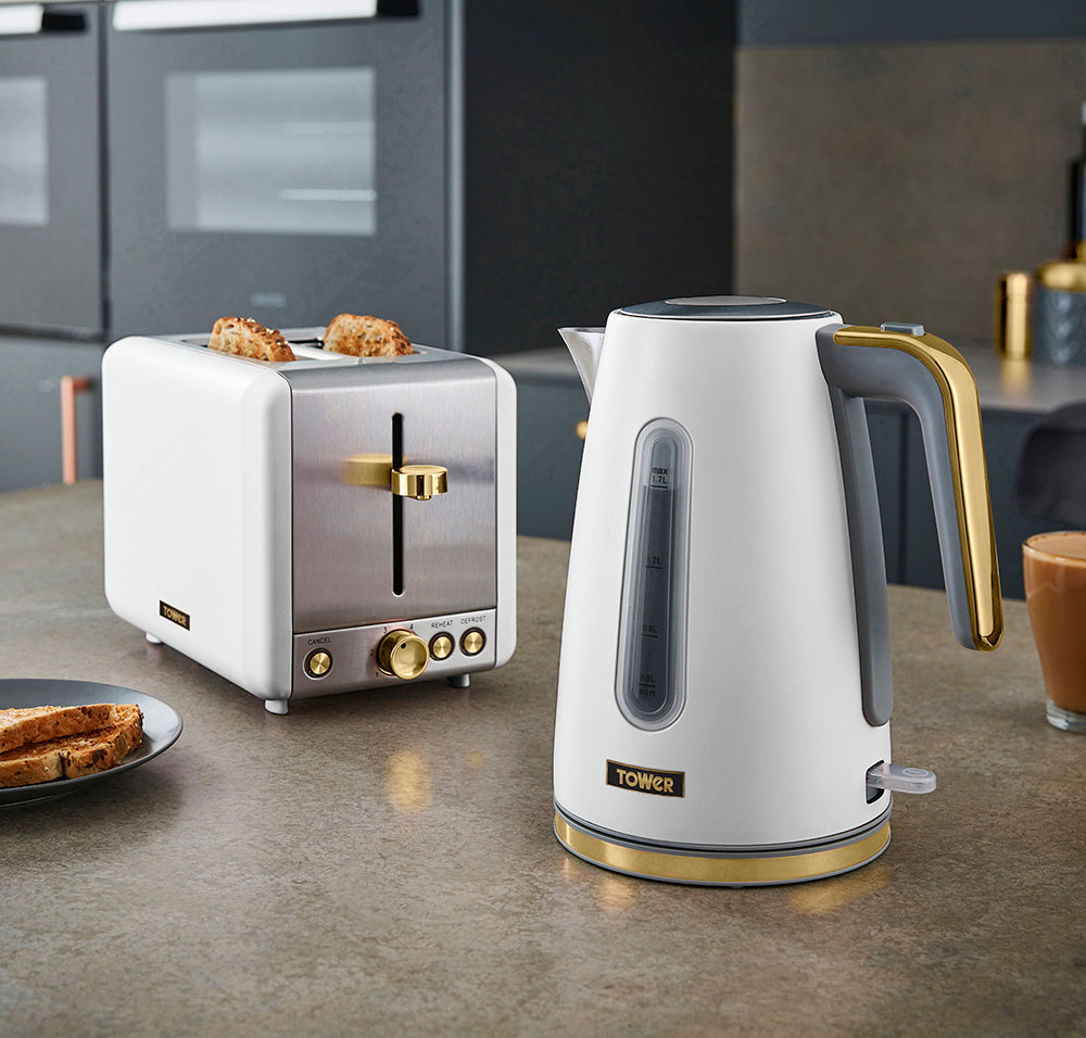 Tower Cavaletto Kettle, Toaster, Bread Bin & Canisters Kitchen Set (White)