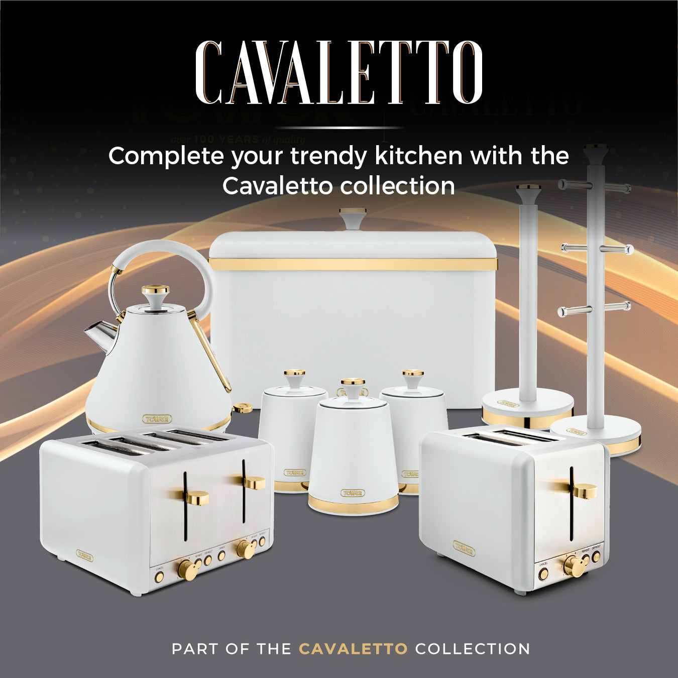 Tower Cavaletto Kettle, Toaster, Bread Bin & Canisters Kitchen Set (White)