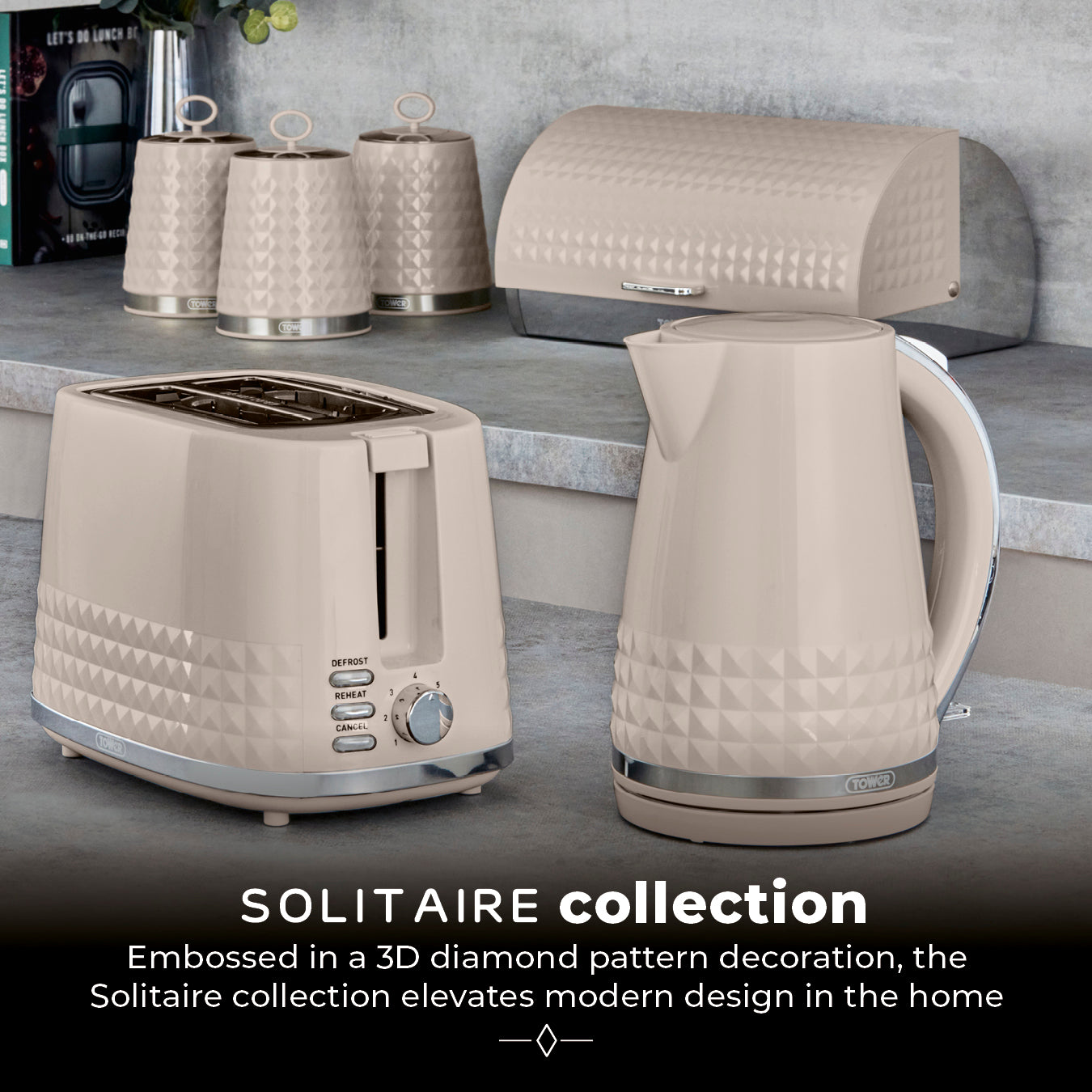 Tower Solitaire Kettle 2 Slice Toaster Kitchen Set Latte Beige Vibe Home