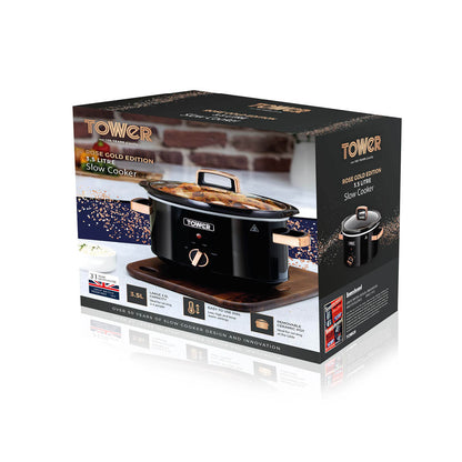 Tower 3.5 Litre Slow Cooker with Rose Gold Handles T16018RG (Black)