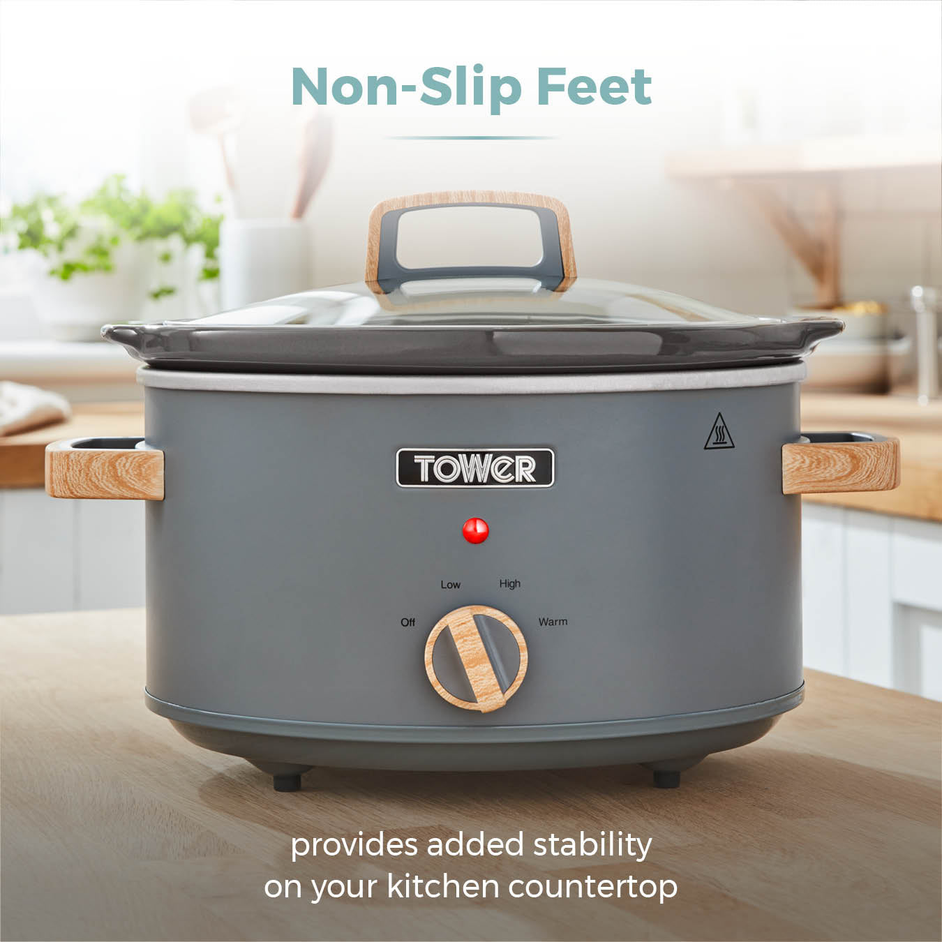 Tower Scandi 3.5L Slow Cooker with Wooden Effect Handles T16034GRY (Grey)