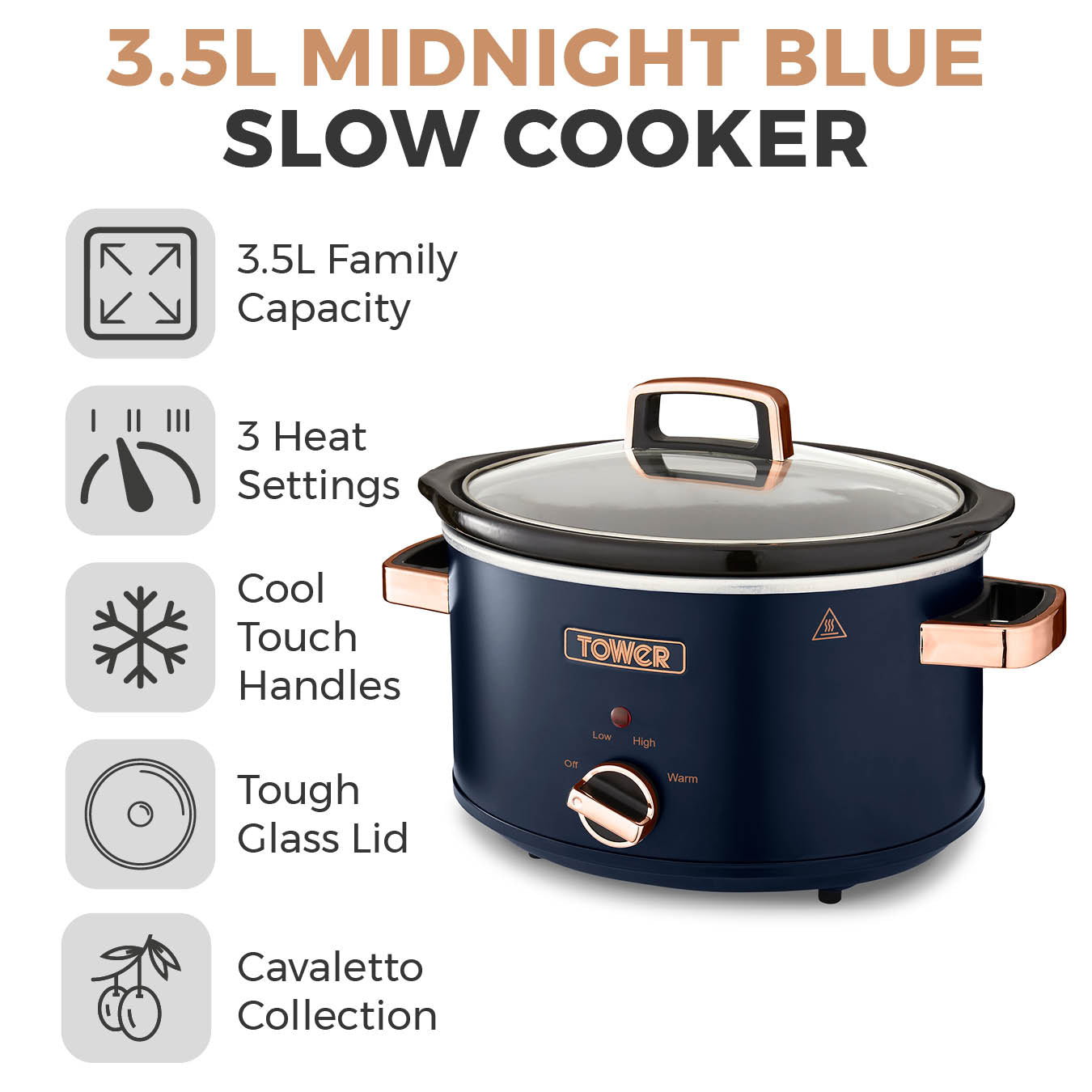 Tower Cavaletto 3.5L Slow Cooker T16042MNB (Midnight Blue)