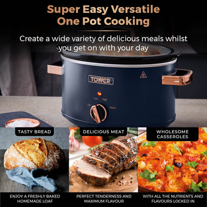 Tower Cavaletto 3.5 Litre Slow Cooker with Modern Stylish Accents T16042MNB (Midnight Blue)