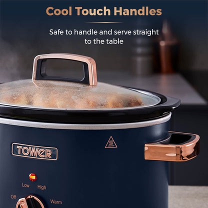 Tower Cavaletto 3.5 Litre Slow Cooker with Modern Stylish Accents T16042MNB (Midnight Blue)