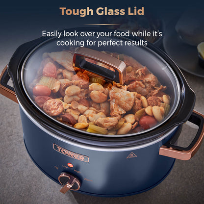 Tower Cavaletto 3.5 Litre Slow Cooker with Modern Stylish Accents T16042MNB (Midnight Blue)