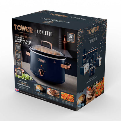 Tower Cavaletto 3.5 Litre Slow Cooker with Modern Stylish Accents T16042MNB (Midnight Blue)