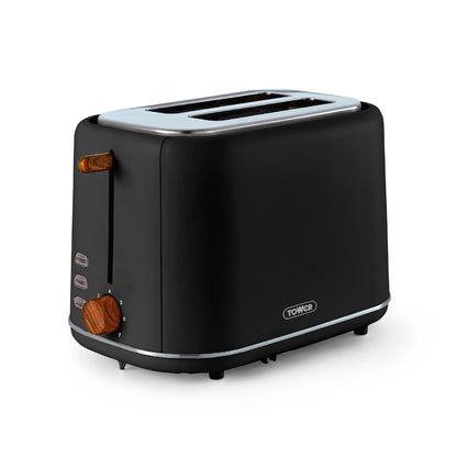 Tower Scandi 2 Slice Toaster Wooden Accents T20027BLK (Black)