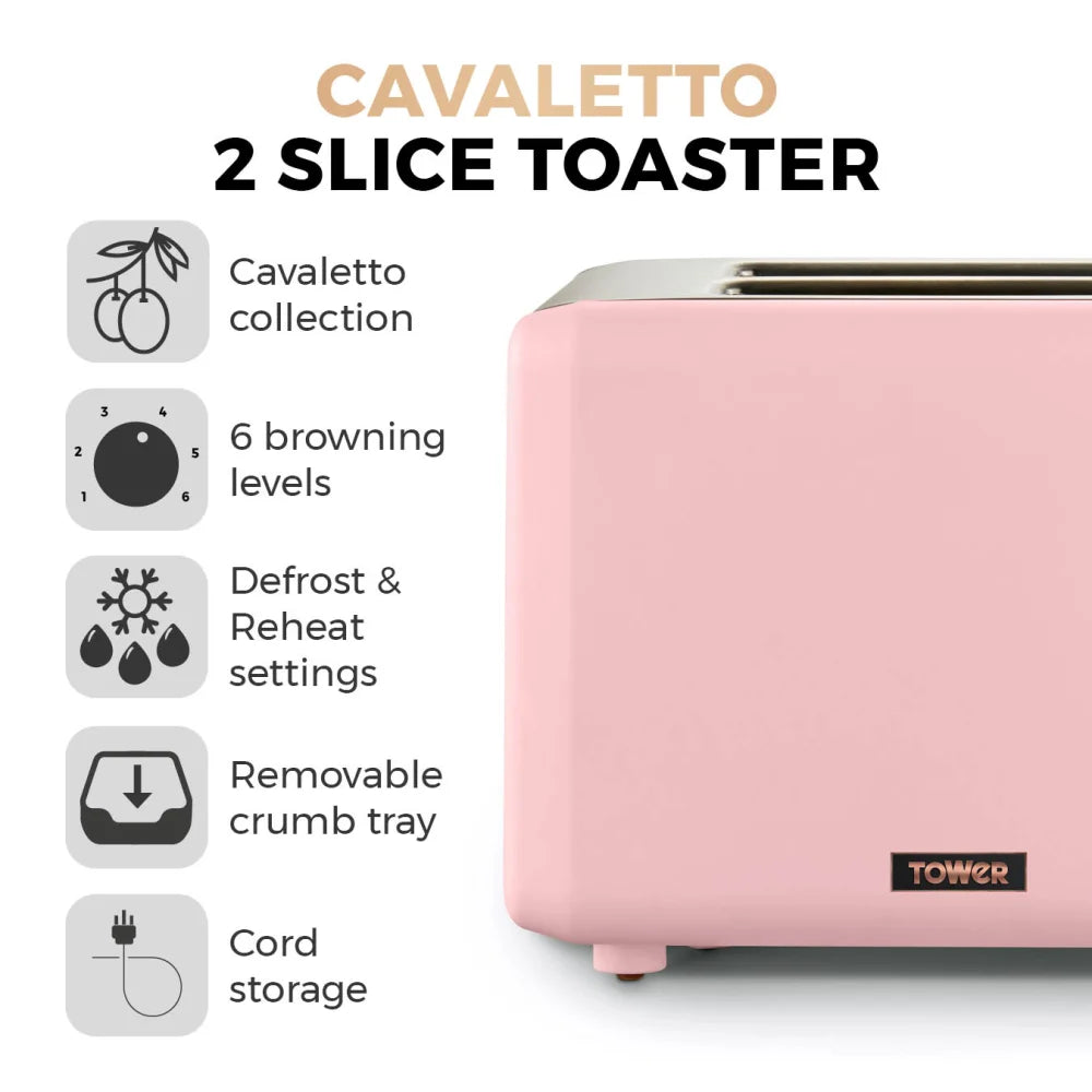 Tower Cavaletto Pink Kitchen Set - Kettle, Toaster, Bread Bin, Canisters