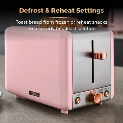 Tower Cavaletto Pink Kitchen Set - Kettle, Toaster, Bread Bin, Canisters