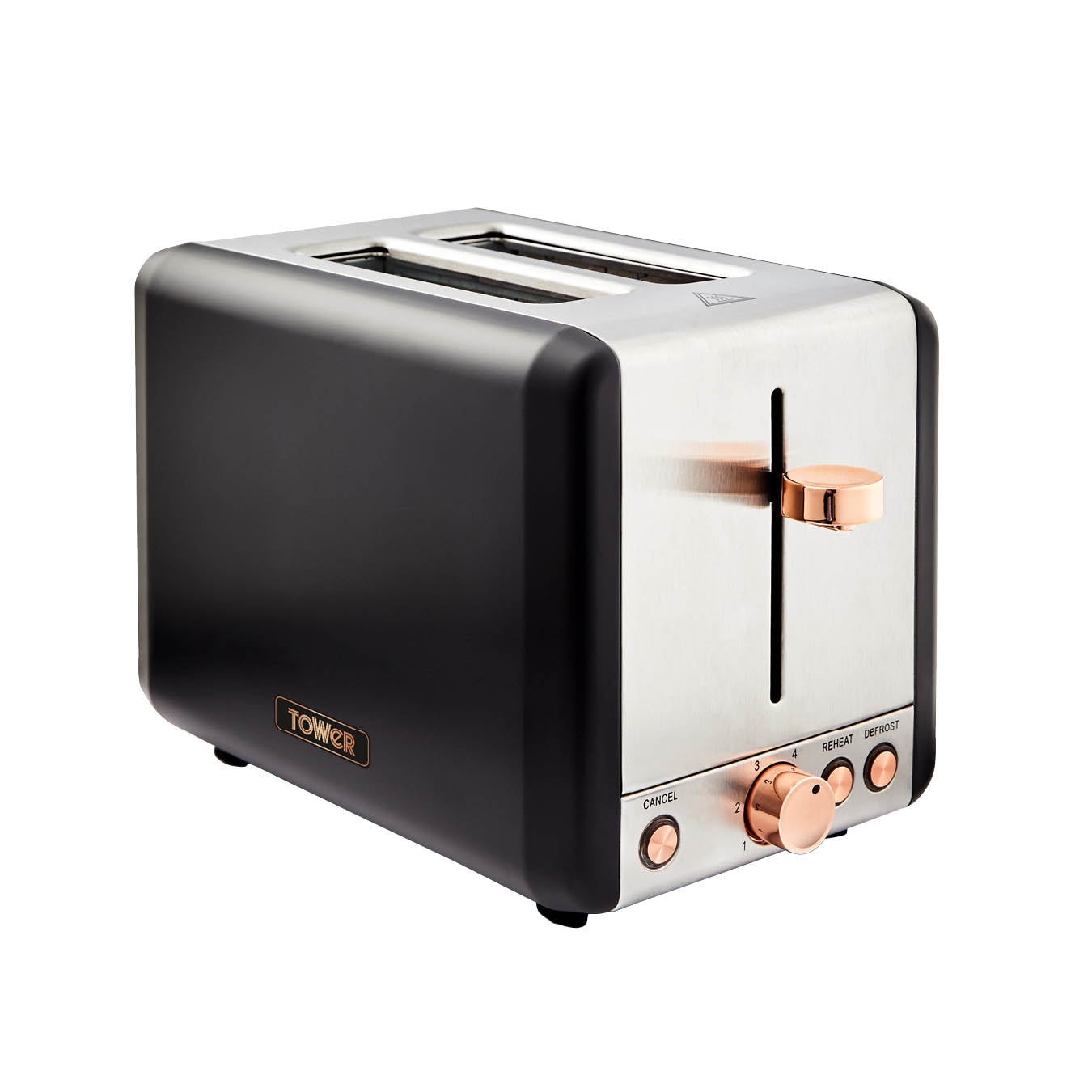 Tower T20036RG Cavaletto 2-Slice Toaster with Defrost/Reheat, Stainless Steel, 850W, Black and Rose Gold