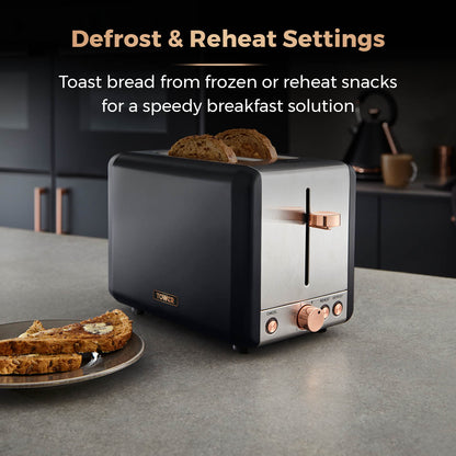 Tower Cavaletto Black Kitchen Set - Kettle, Toaster, Bread Bin, Canisters