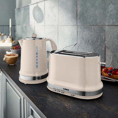 Tower Belle Kettle, Toaster, Bread Bin & Canisters Kitchen Set (Chantilly Cream)