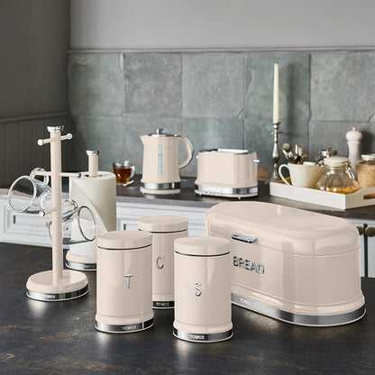 Tower Belle Kettle, Toaster, Bread Bin & Canisters Kitchen Set (Chantilly Cream)