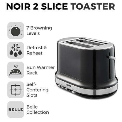 Tower Belle Kettle & 2 Slice Toaster Kitchen Set (Noir)