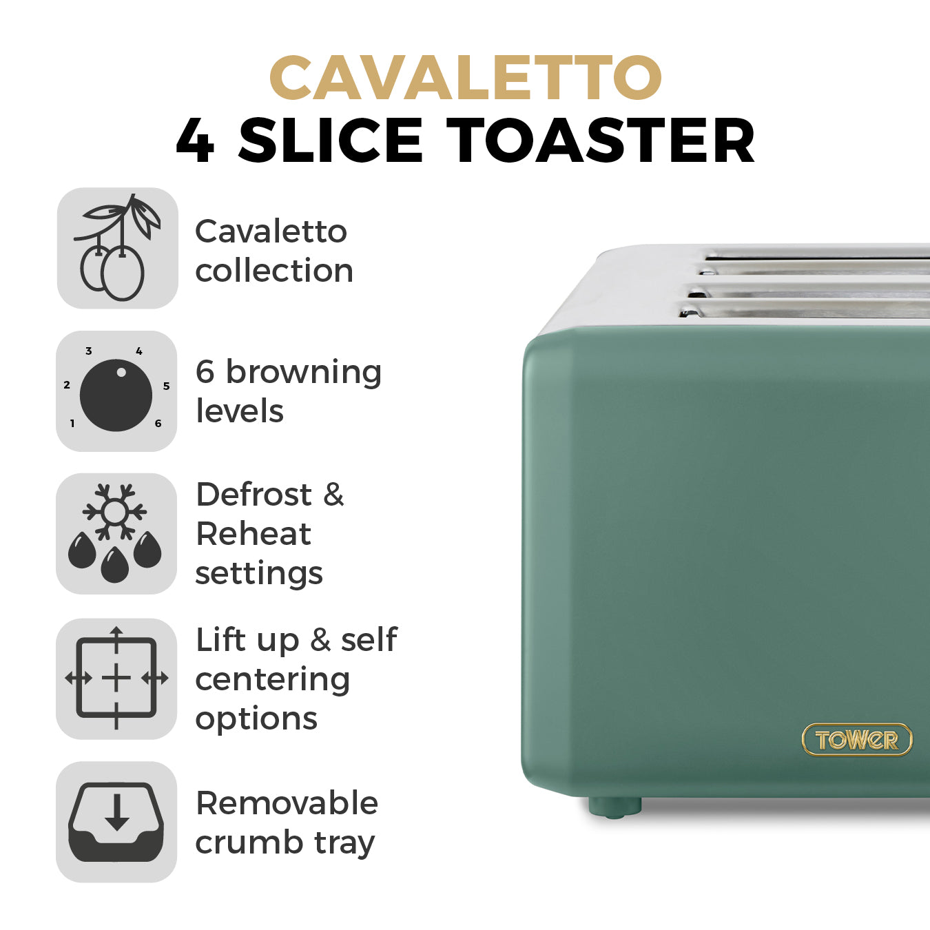 Tower Cavaletto Kettle & 4 Slice Kitchen Set - Jade Green