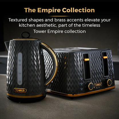 Tower Empire Kettle & 4 Slice Toaster Kitchen Set (Black)