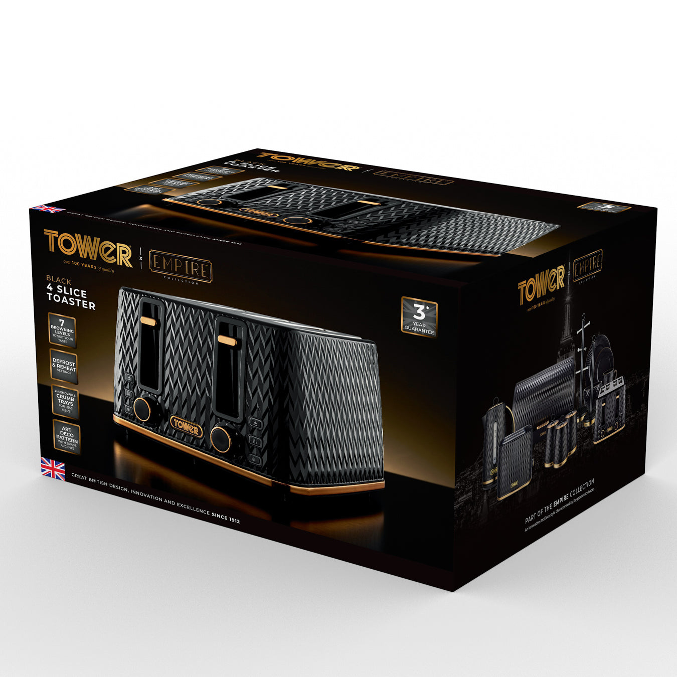 Tower Empire 4 Slice Toaster with Brass Accents T20061BLK (Black)