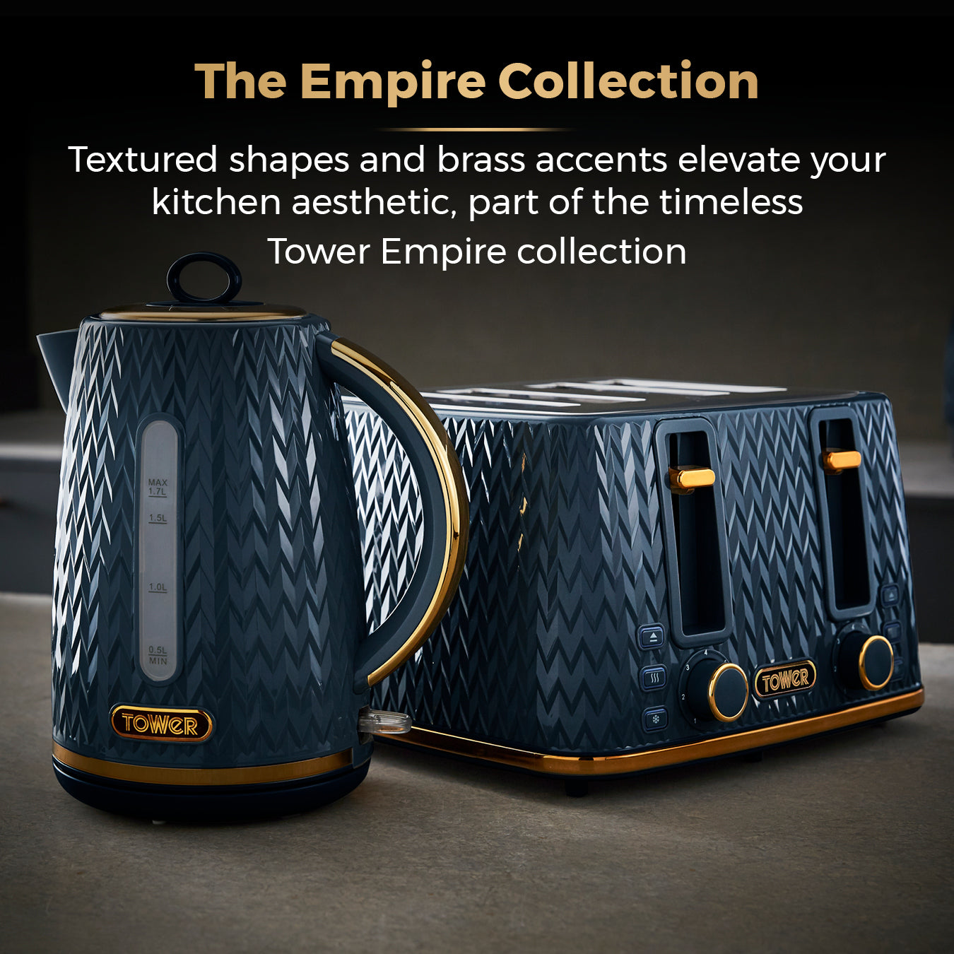 Tower Empire 4 Slice Toaster T20061MNB (Midnight Blue & Brass)