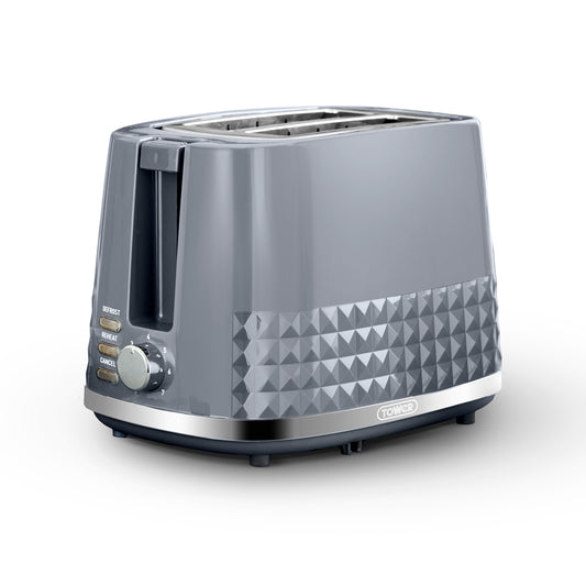 Tower Solitaire 2 Slice Toaster Embossed Pattern Chrome Accents T20082GRY (Grey)