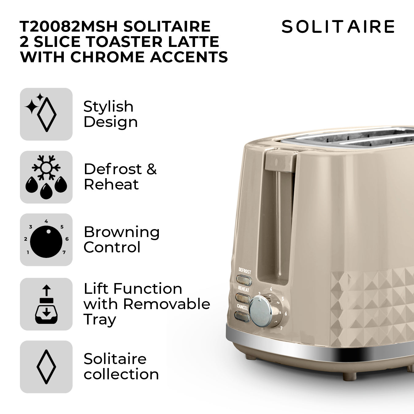 Tower Solitaire Kettle & 2 Slice Toaster Kitchen Set (Latte)