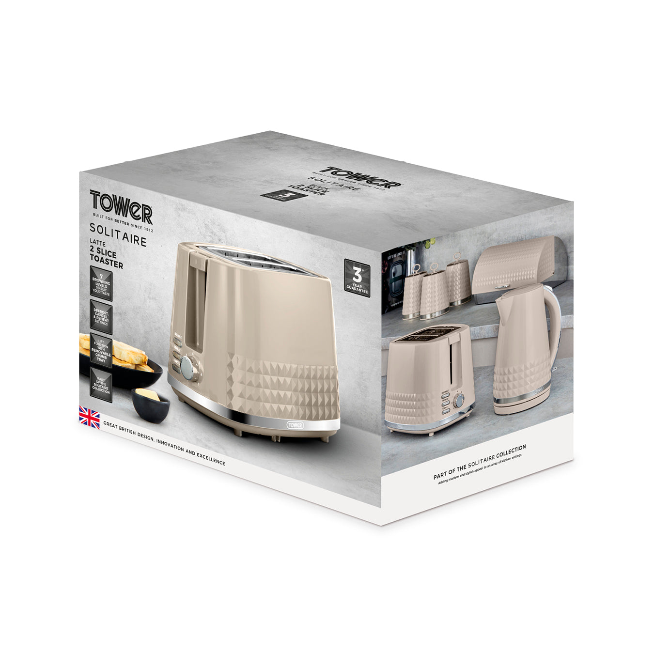 Tower Solitaire 2 Slice Toaster T20082MSH (Latte/Beige)