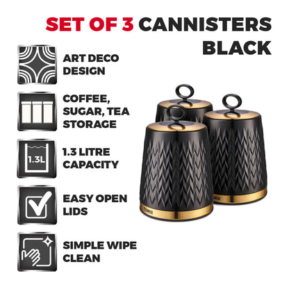 Tower Empire Canister Set Kitchen Canisters T826091BLK (Black)