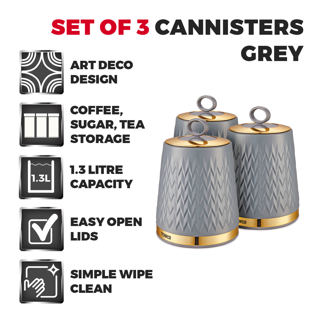 Tower Empire Canister Set Kitchen Canisters T826091GRY (Grey)