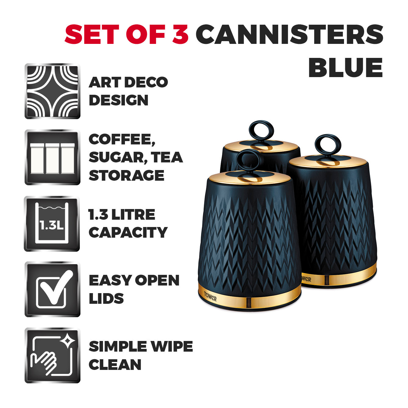 Tower Empire Bread Bin & Canisters Kitchen Set (Midnight Blue)