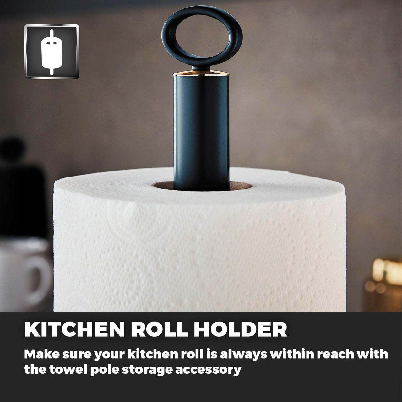 Midnight blue kitchen roll holder pole with round top handle