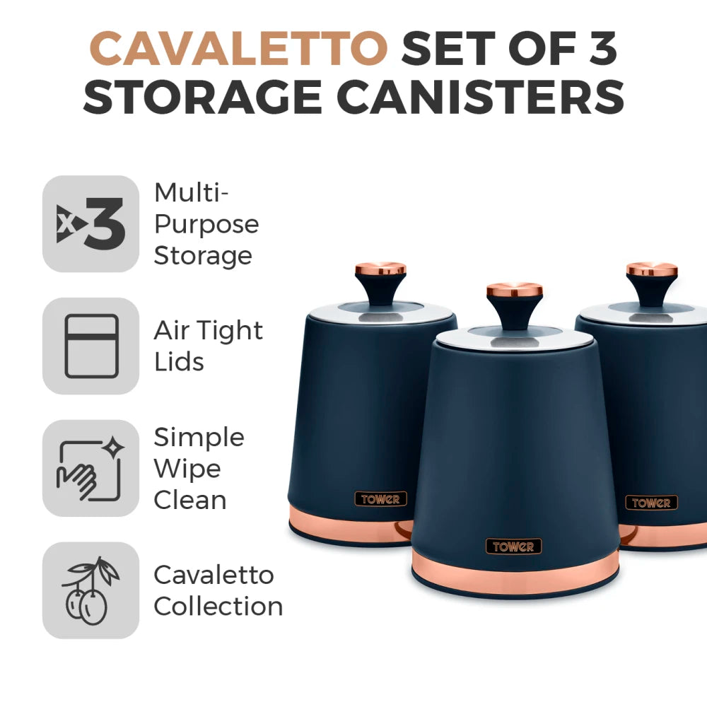 Tower Cavaletto Bread Bin & Canisters Kitchen Set (Midnight Blue)