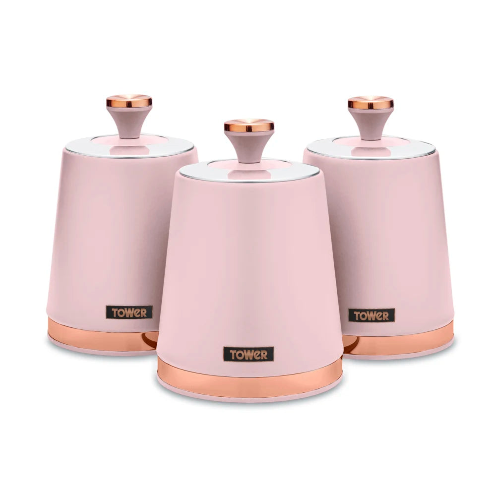 Tower Cavaletto Pink Kitchen Set including Kettle, 2 Slice Toasters, Bread Bin and Canisters