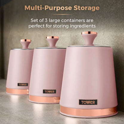 Tower Cavaletto Pink Kitchen Set - Kettle, Toaster, Bread Bin, Canisters