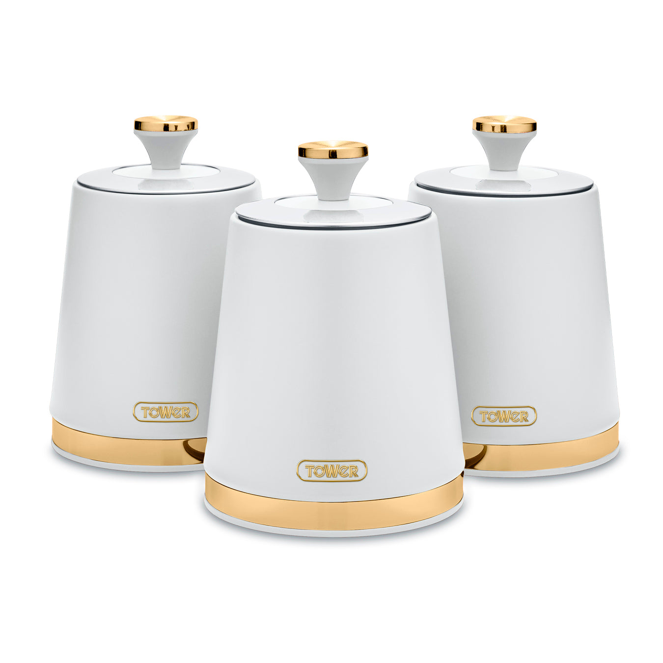 Tower Cavaletto White Kitchen Set including Kettle, Toaster, Bread Bin and Canisters